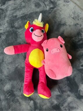 Plush Toy Lot - Peek A Boo Toys Magenta Unicorn & Round Pink Pig Squishy Stuffed